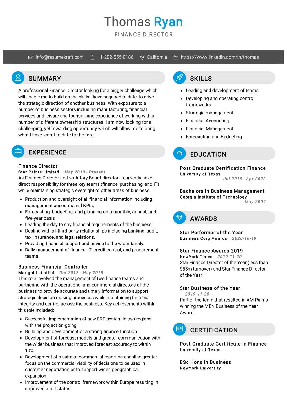 Finance Director Resume Sample - ResumeKraft