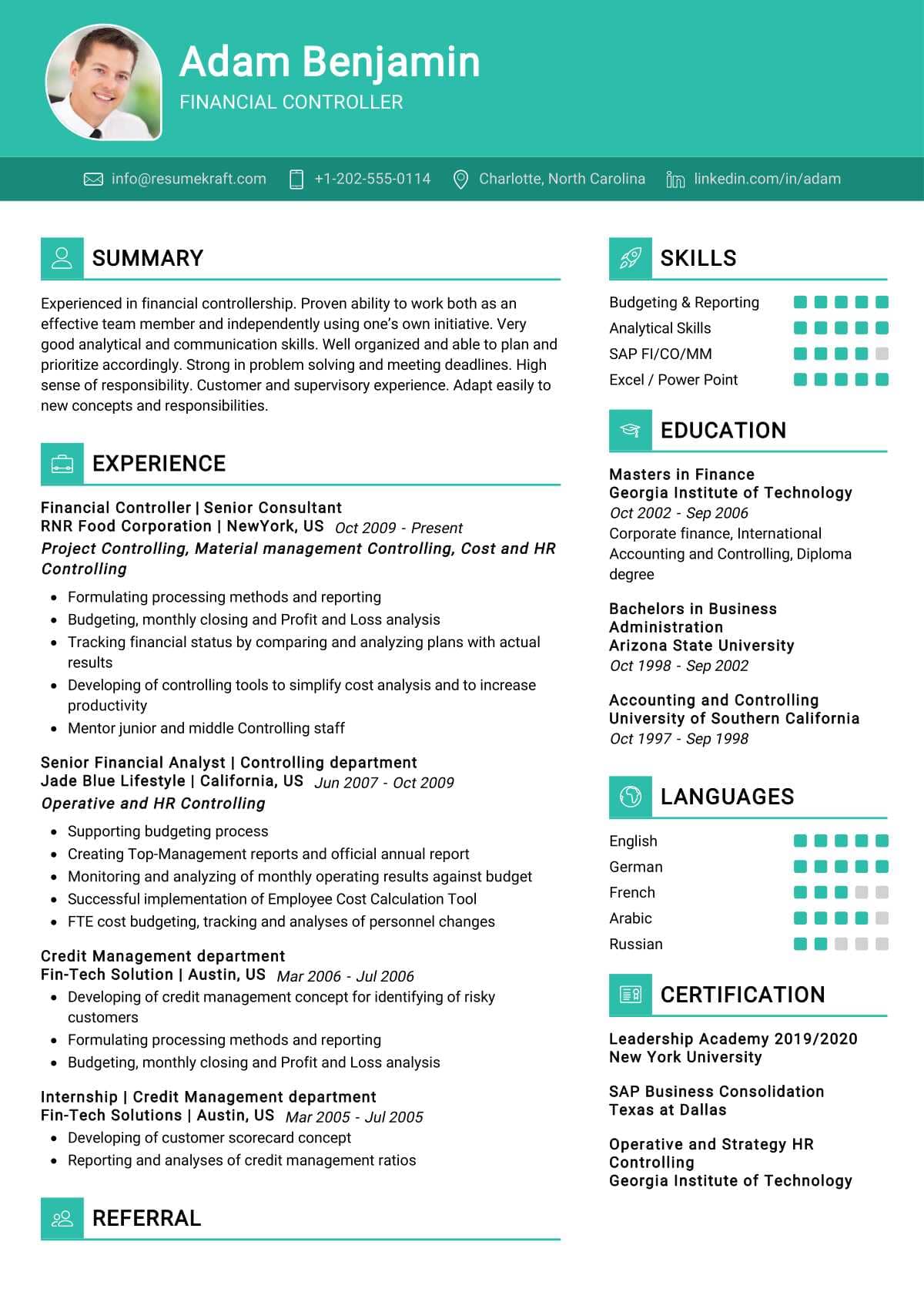 Benjamin List Cv Absolutenesshair   Financial Controller Resume 0001 