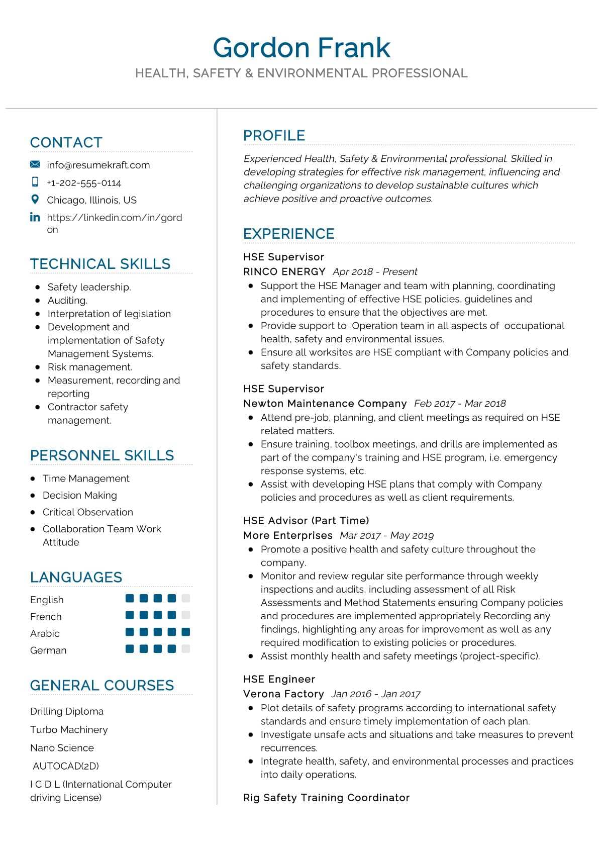 Ehs Resume Sample