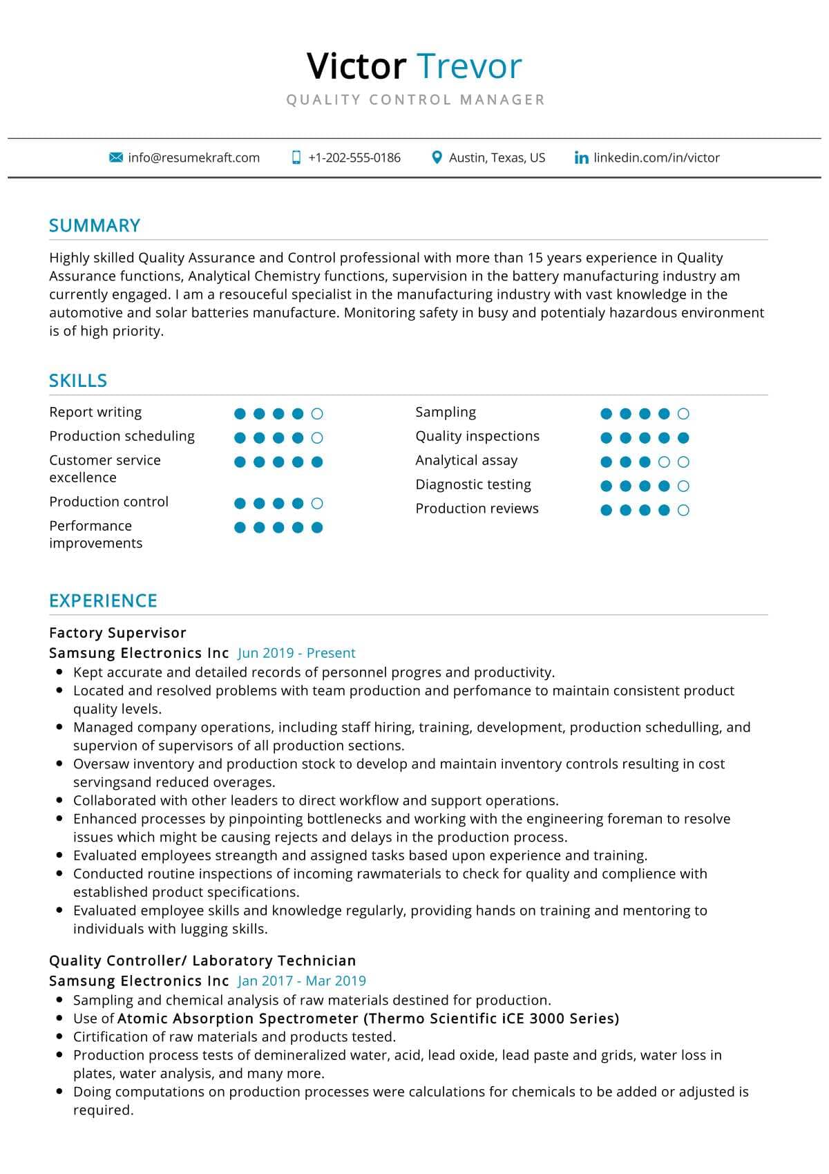 Quality Control Manager Resume Example 2021 Writing Tips Resumekraft