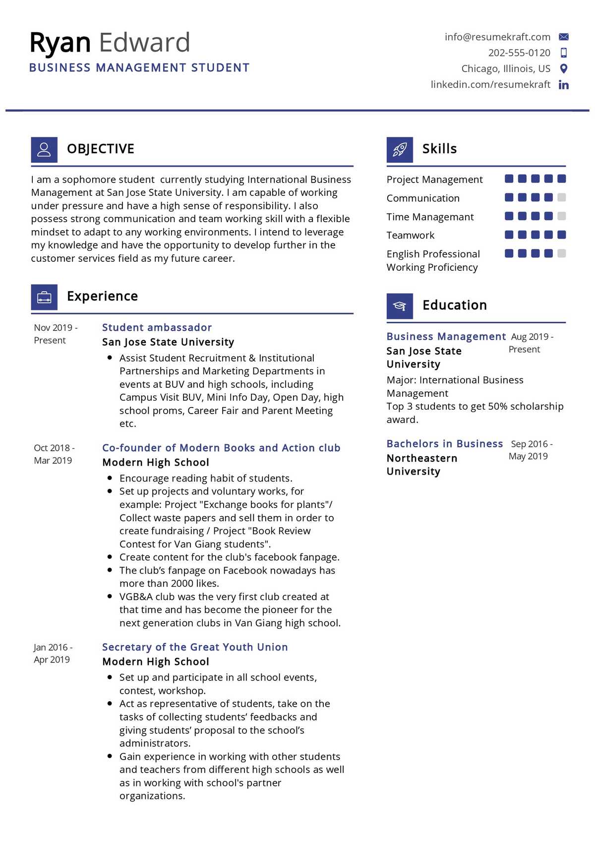 resume summary examples business management