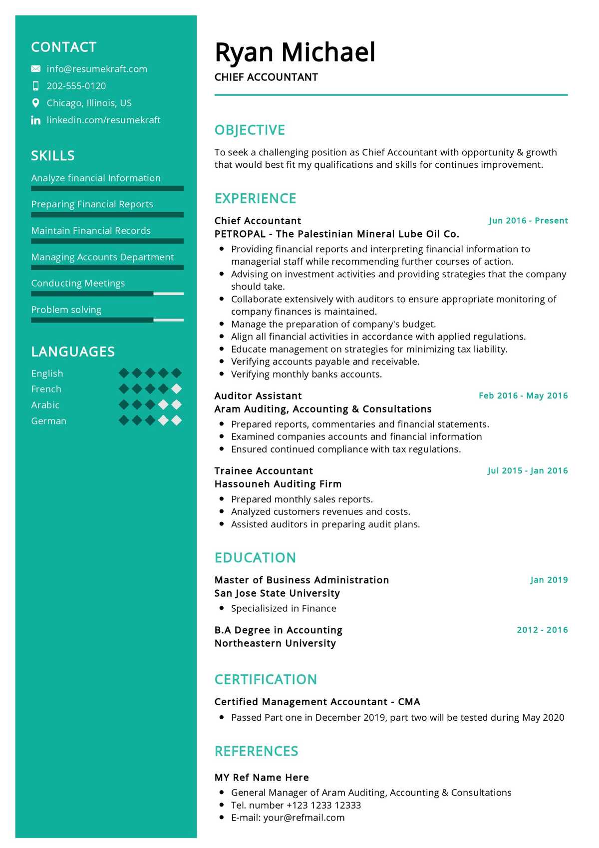 sample resume for chief accountant