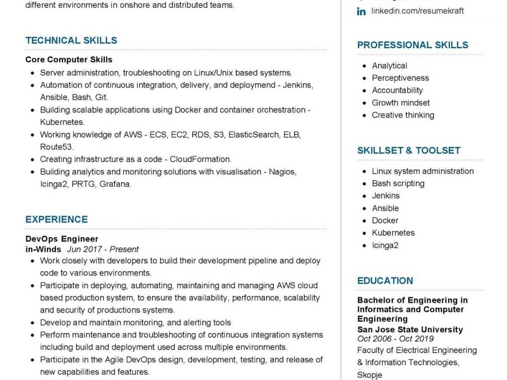 DevOps Engineer Resume Sample in 2025 - ResumeKraft