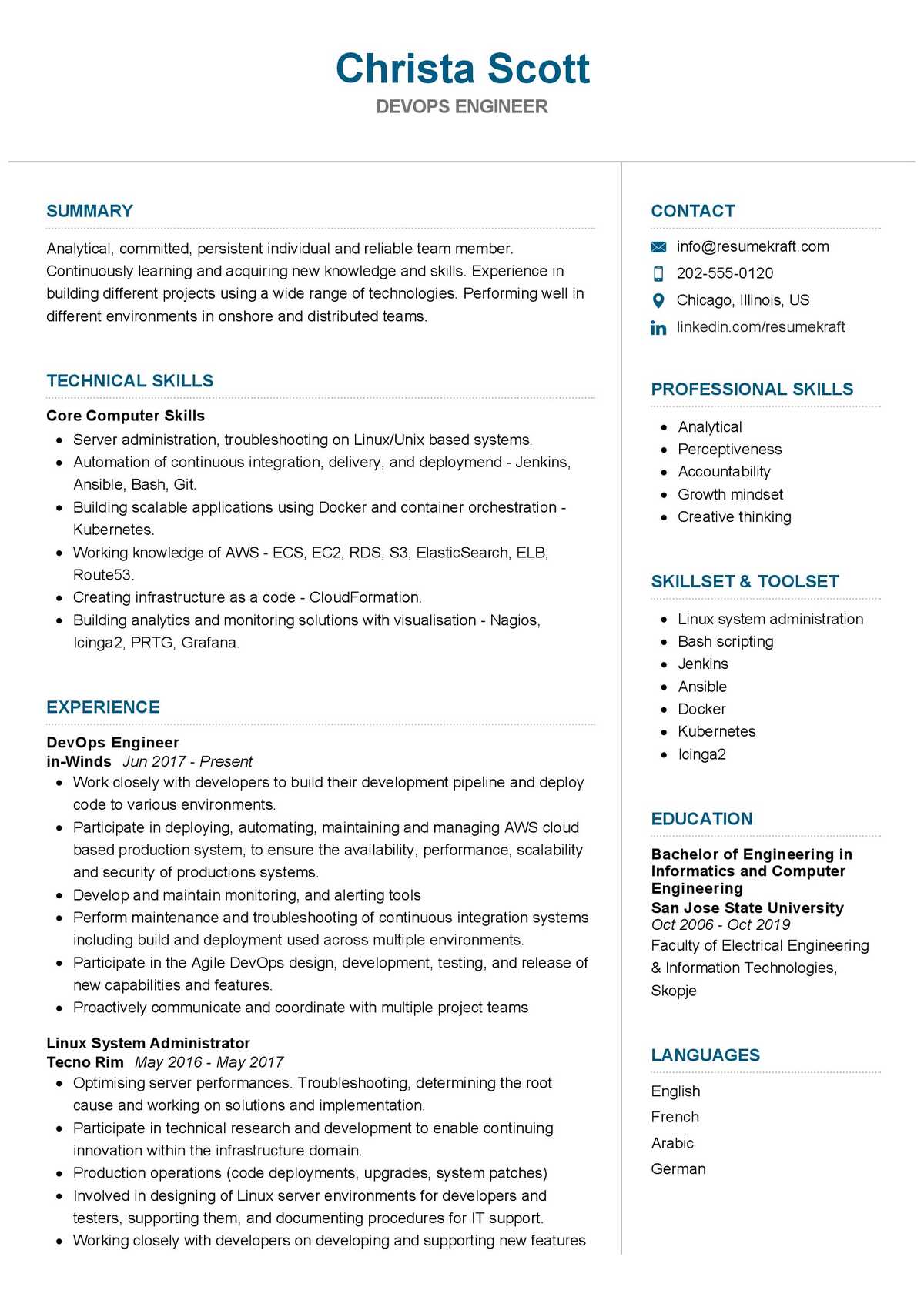 devops project manager resume sample