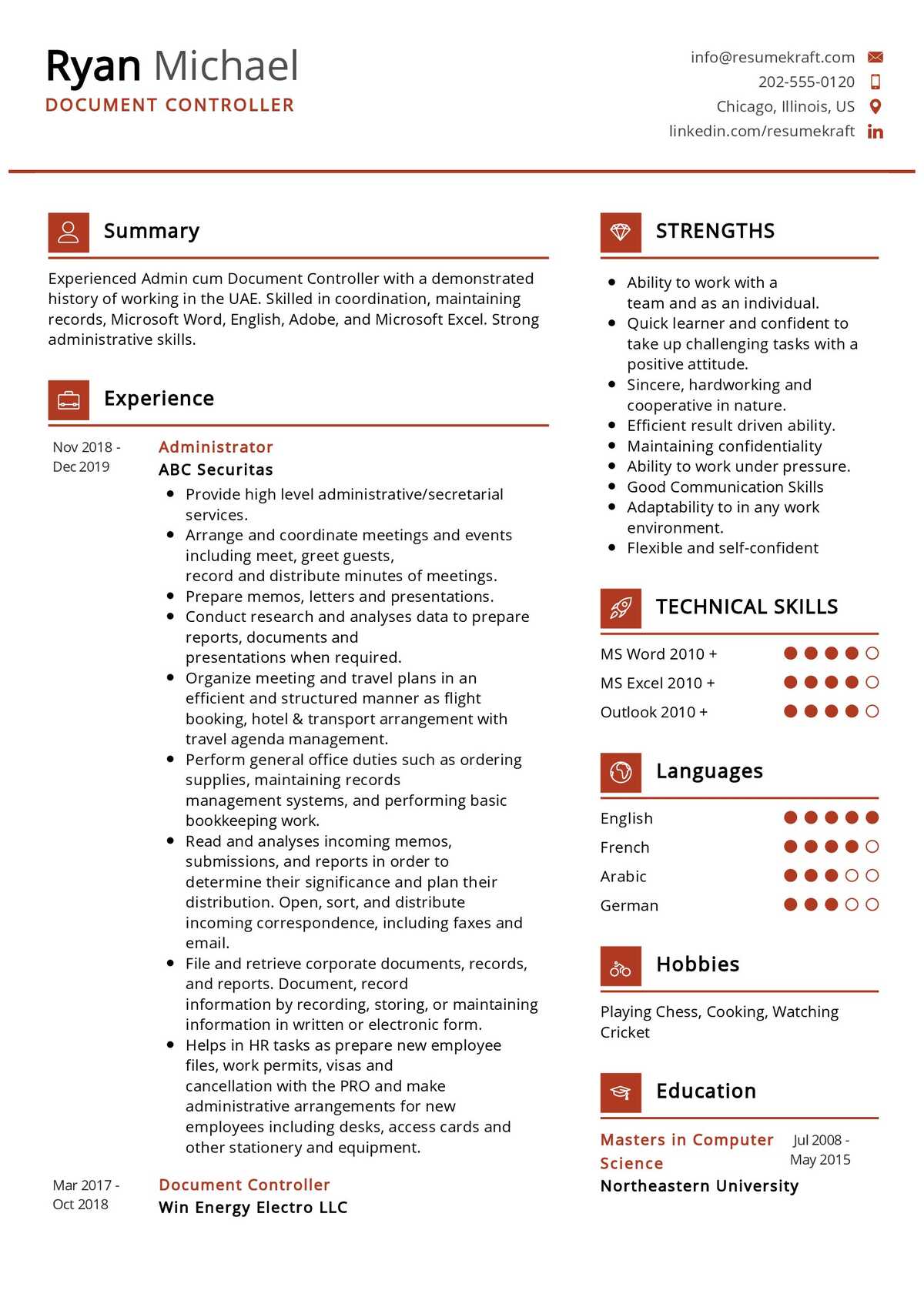 resume format for document controller