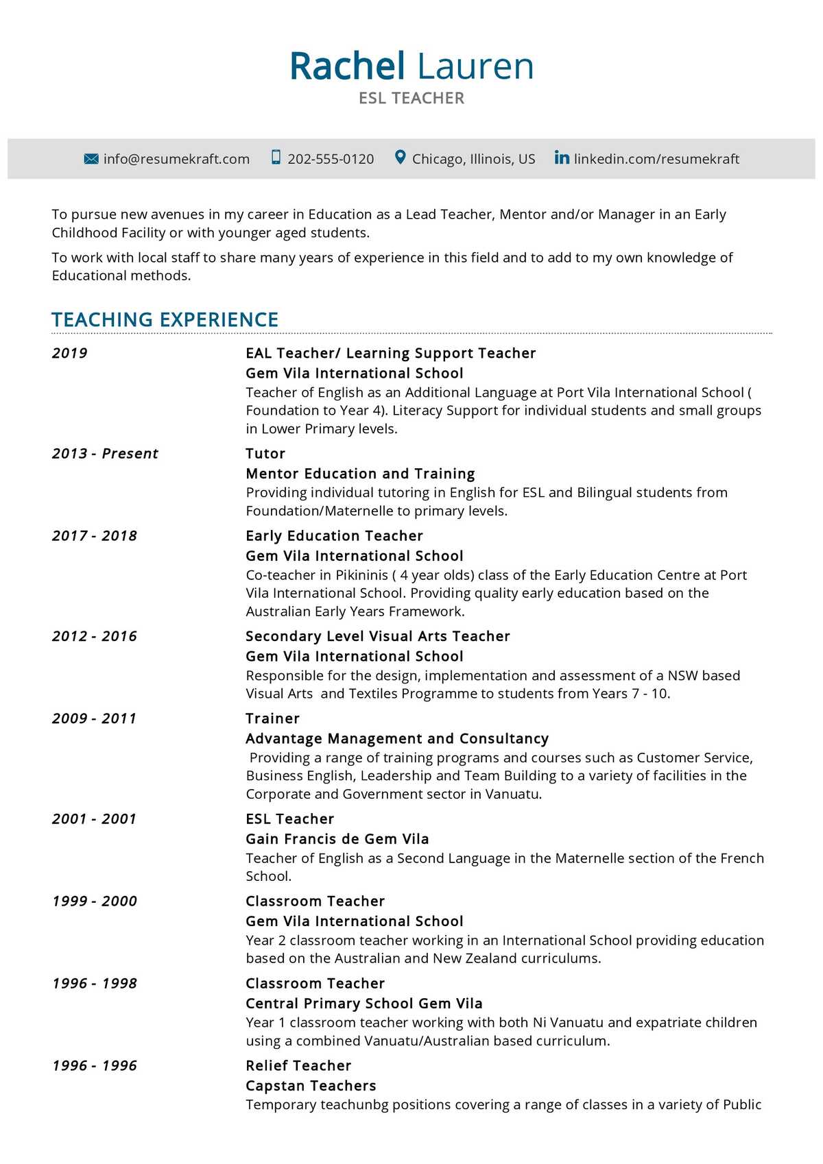 ESL Teacher Resume Sample in 2024 - ResumeKraft