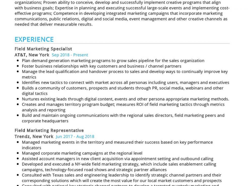 Field Marketing Specialist Resume Sample In 2024 - Resumekraft