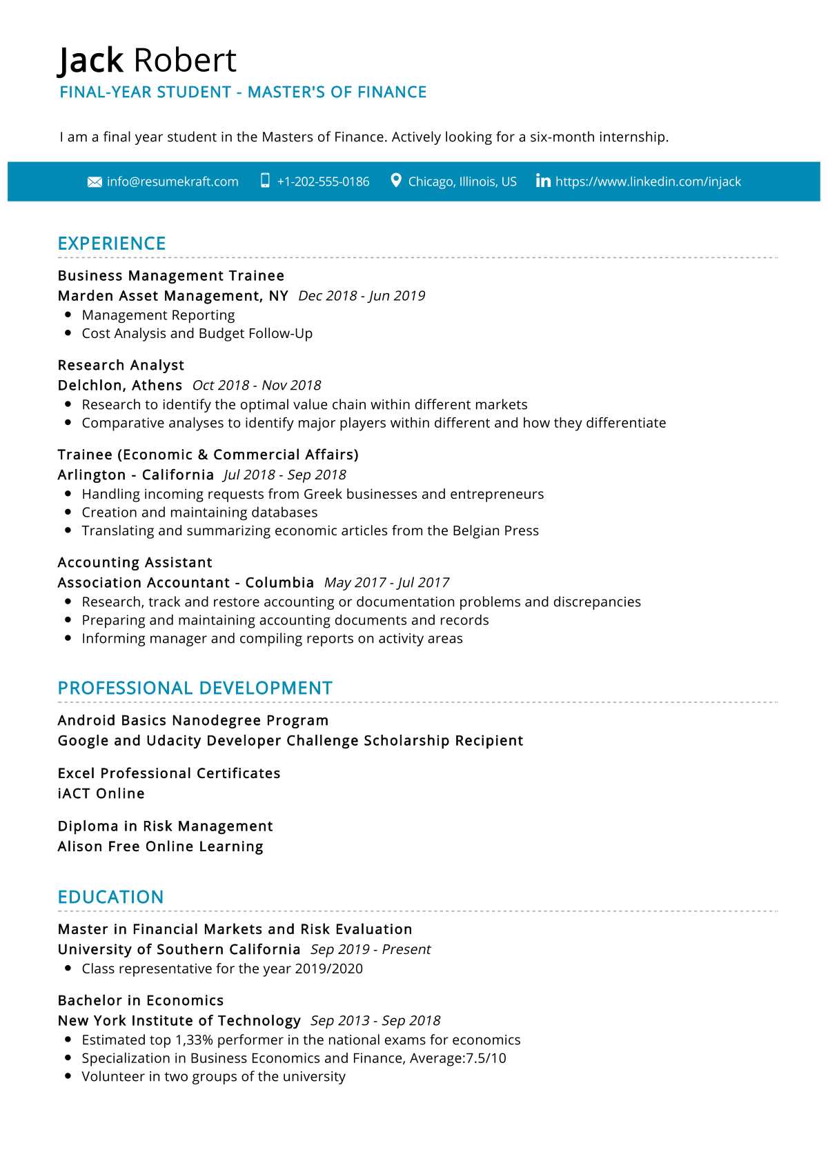 resume format for final year student