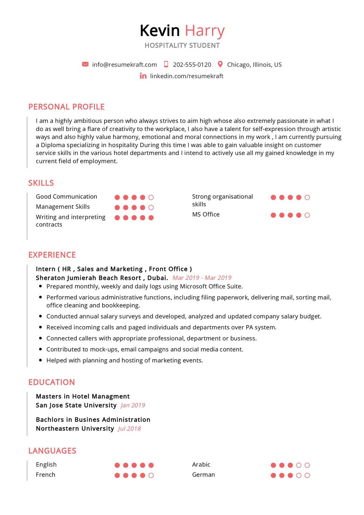 resume format for hm students