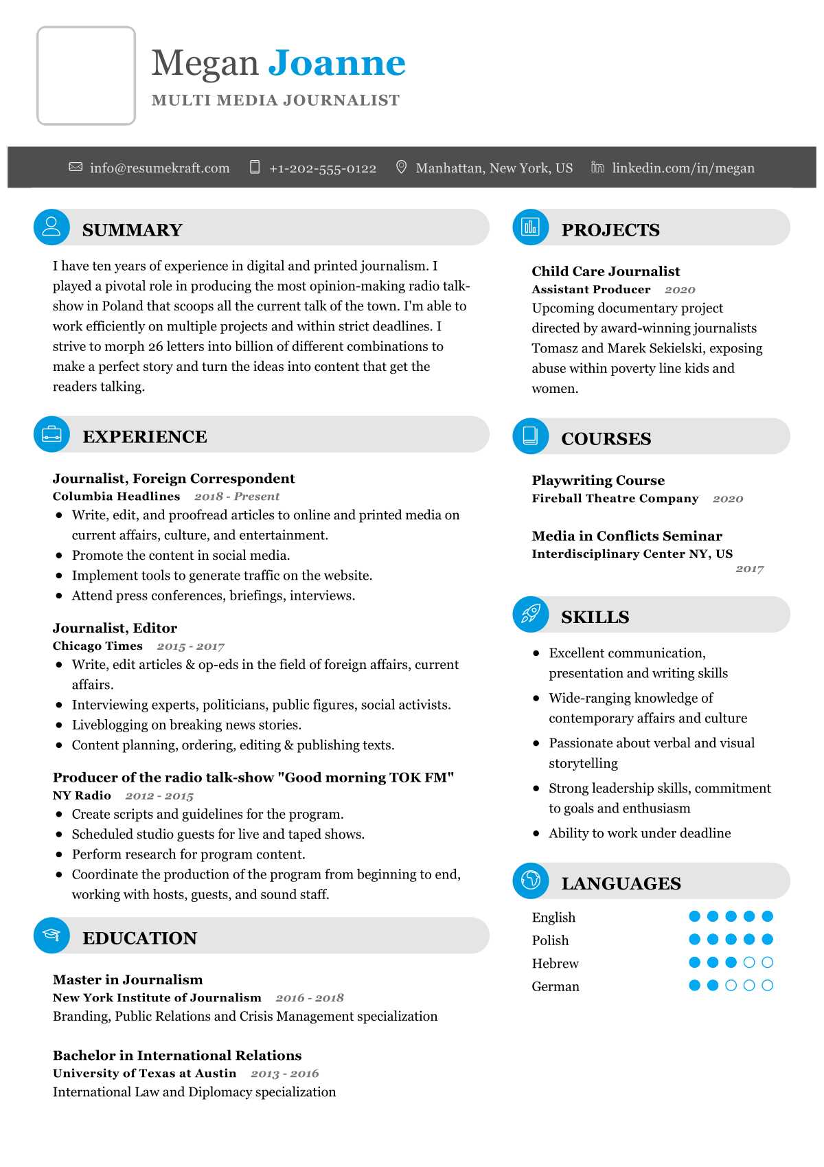 personal statement cv journalist