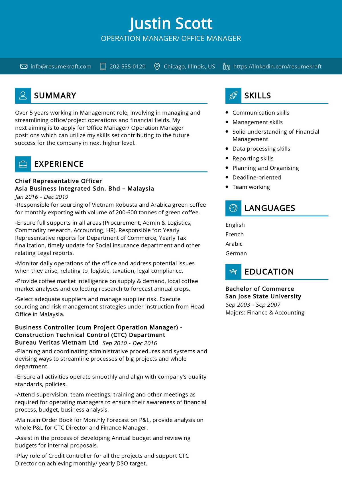 resume manager sample operation resumekraft