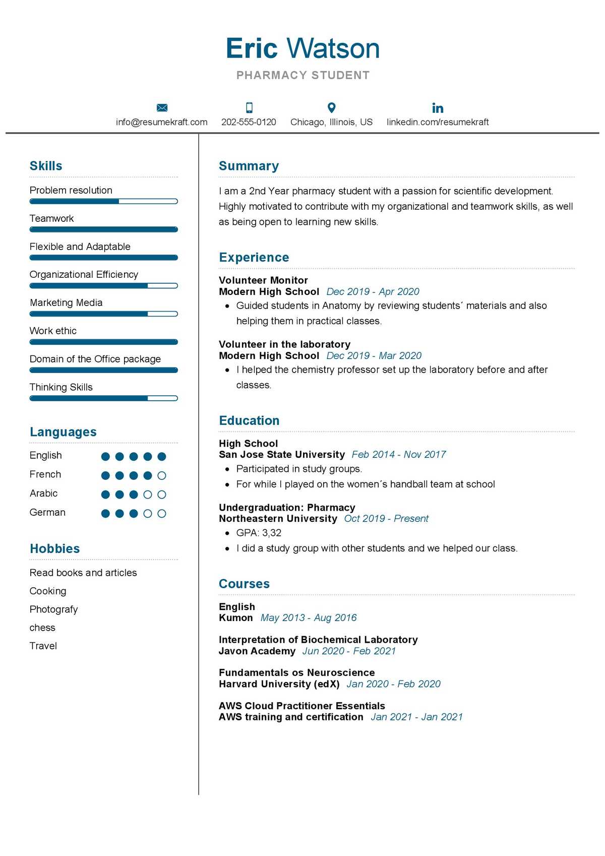 Pharmacy Student Resume Sample In 2024 ResumeKraft