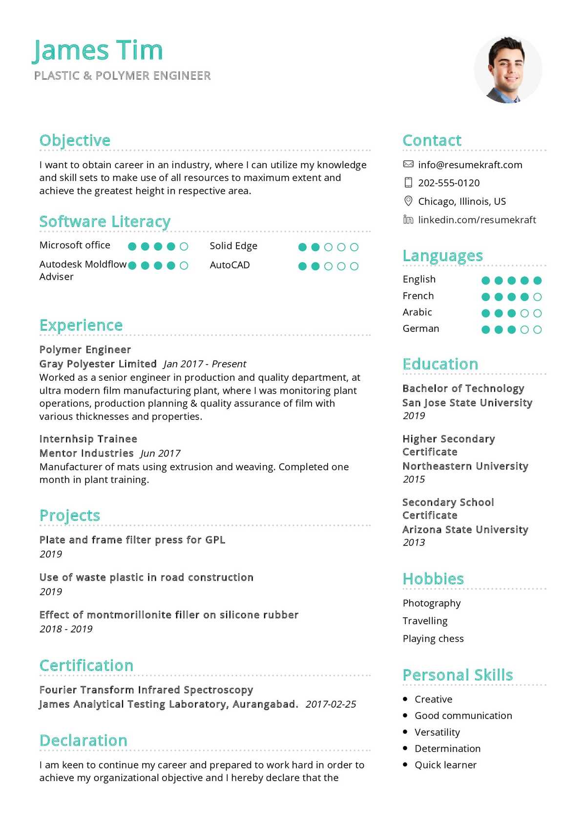 resume format for experienced plastic engineer