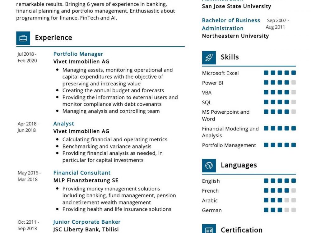 Portfolio Manager Resume
