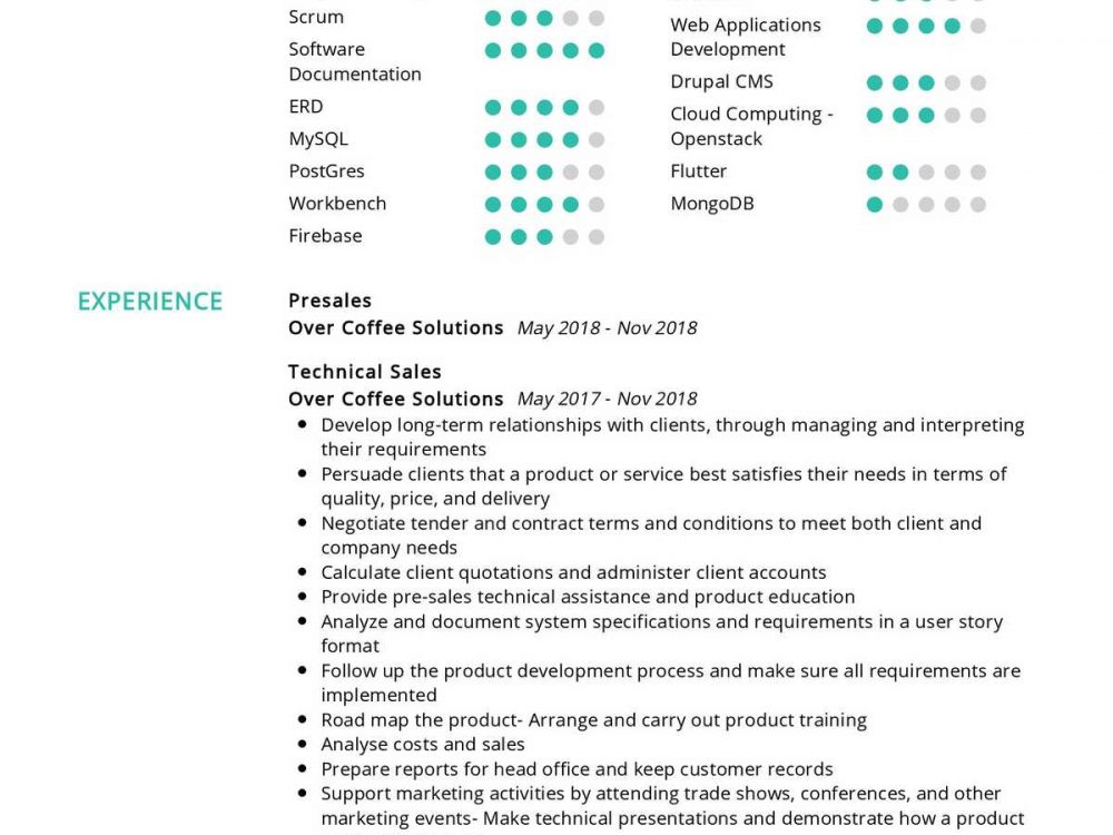 Presales Resume Sample