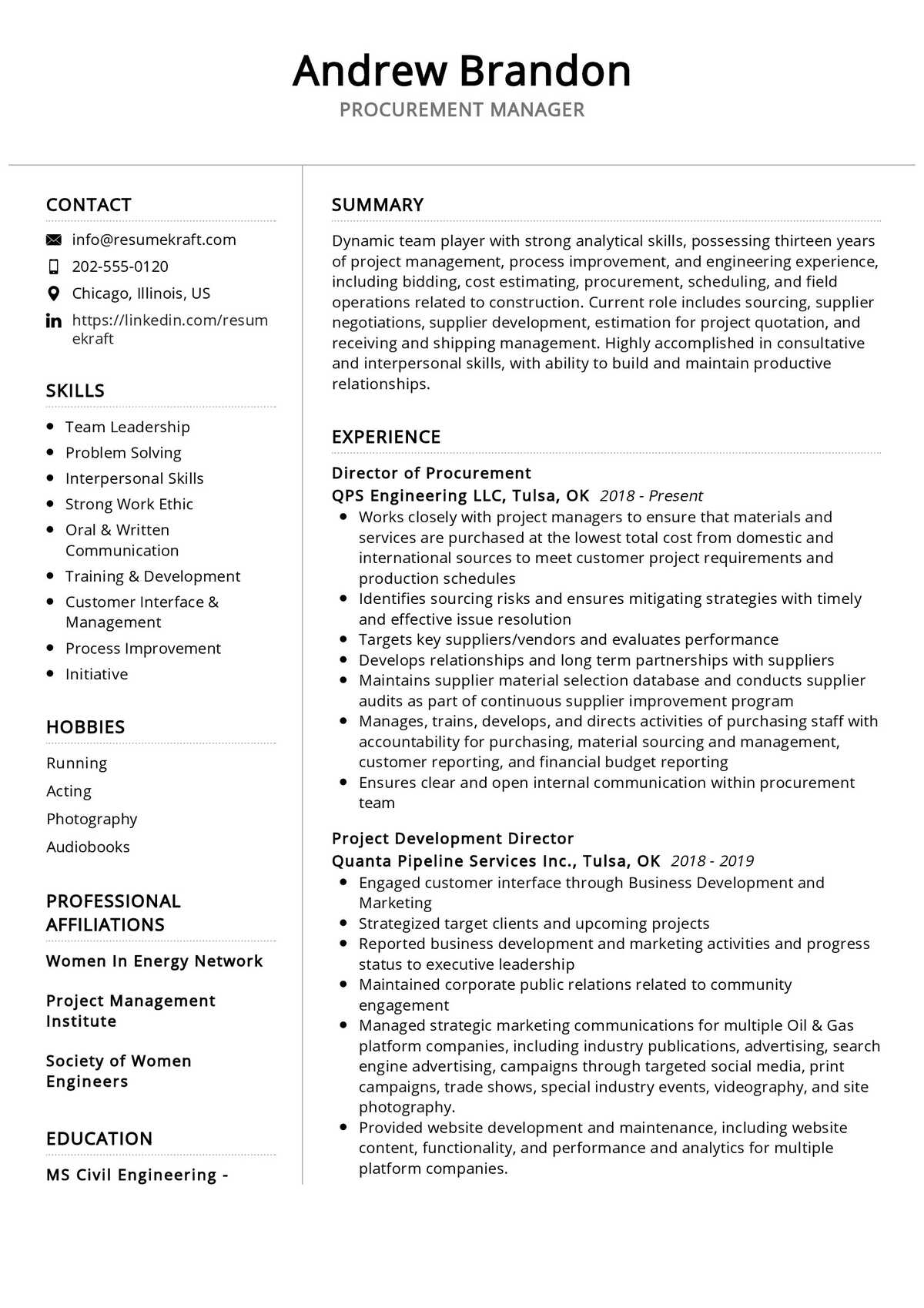 Best resume for purchase executive