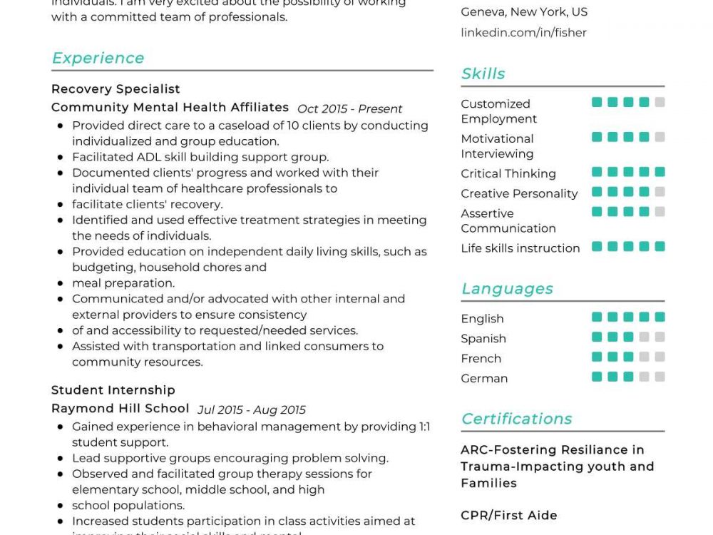 Recovery Specialist Resume