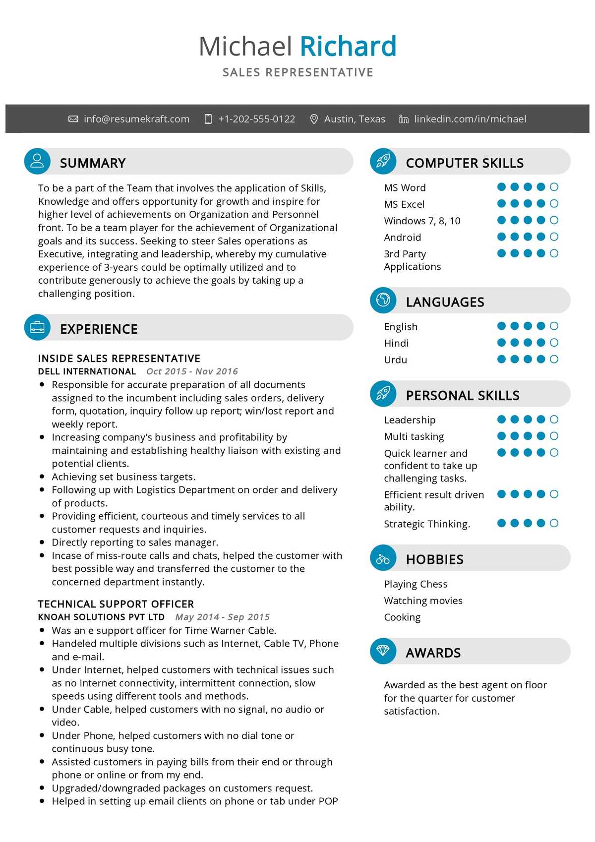 resume examples for sales representative