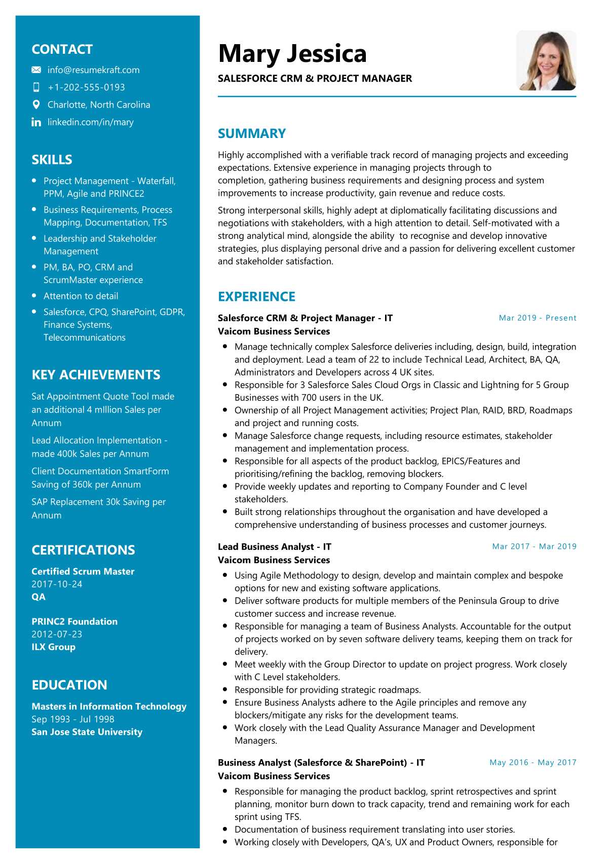 salesforce experience resume format