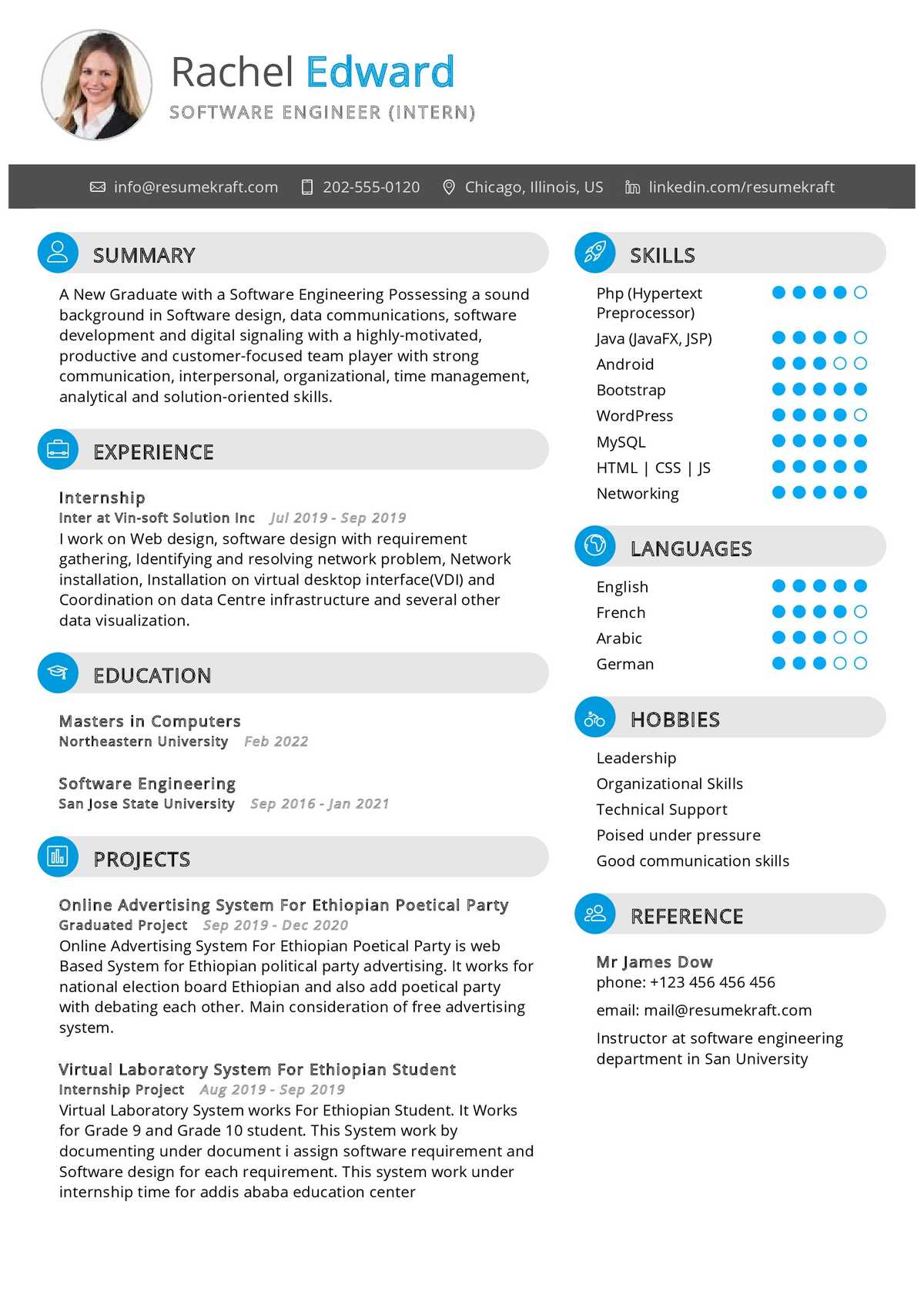 Software Engineer Intern Resume Template   Software Engineering Internship Resume 