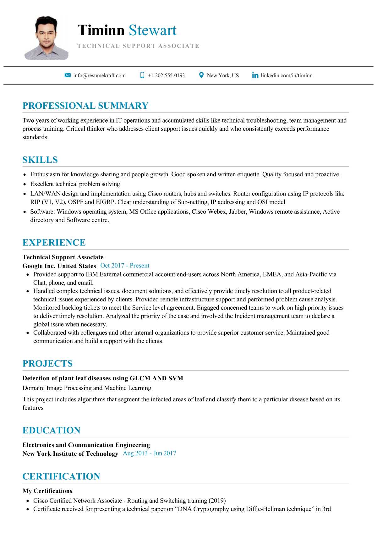 it technical support resume format