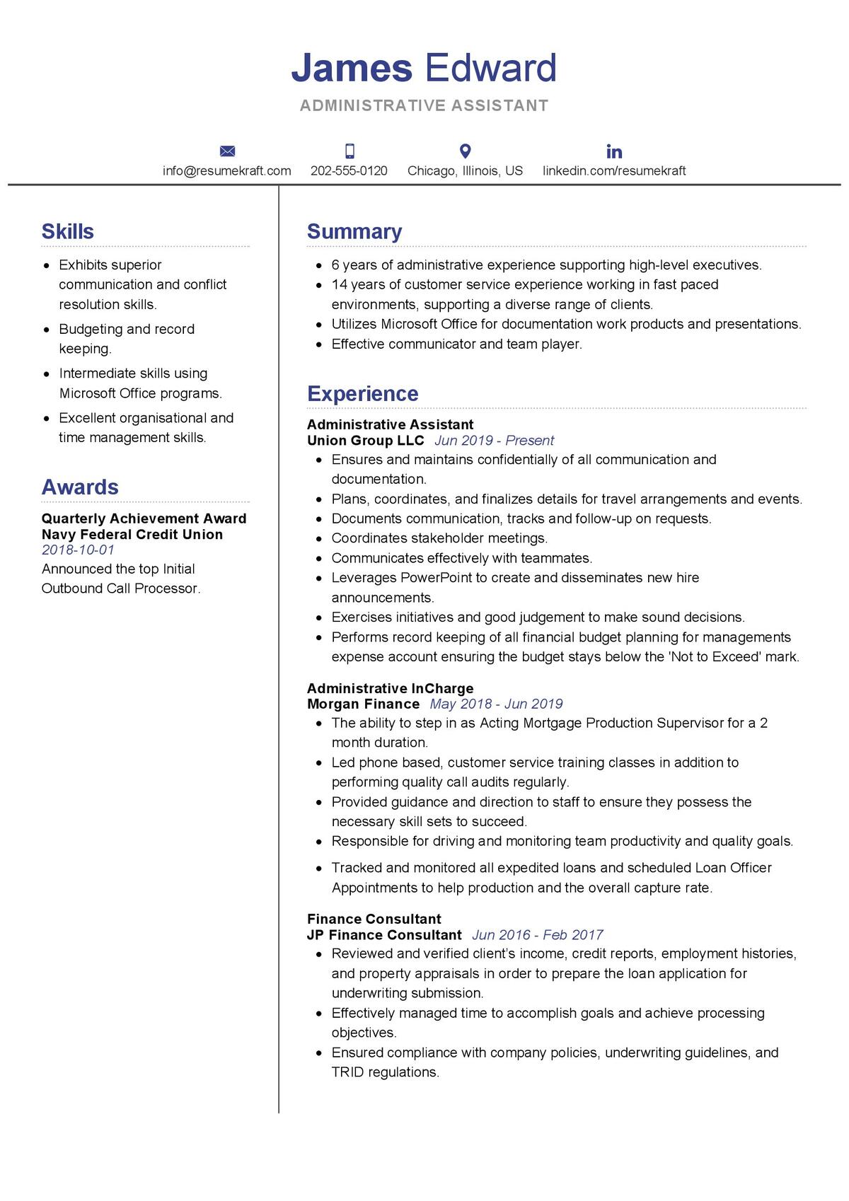 administrative assistant resume sample 2021