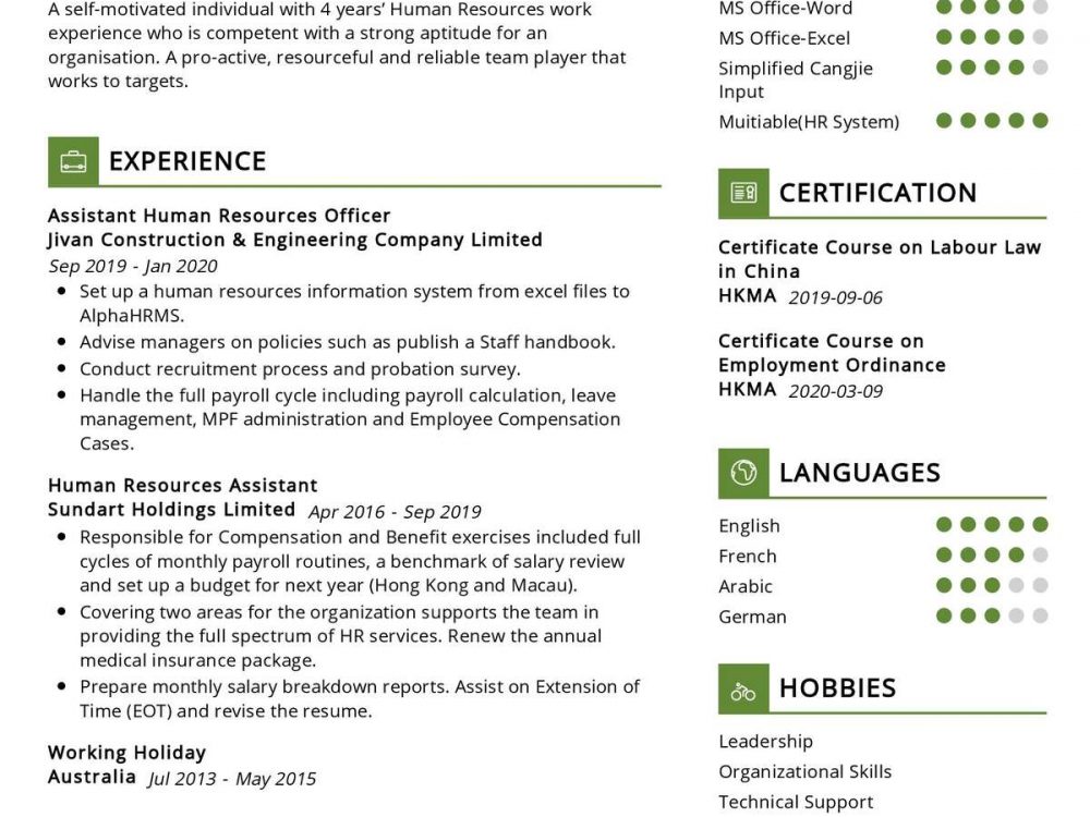 Assistant Human Resources Resume