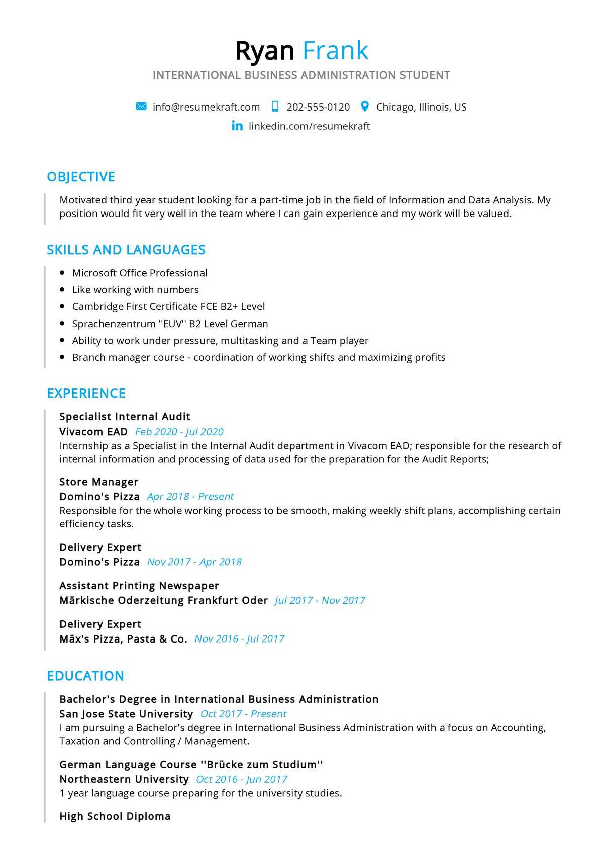 Business Student Resume
