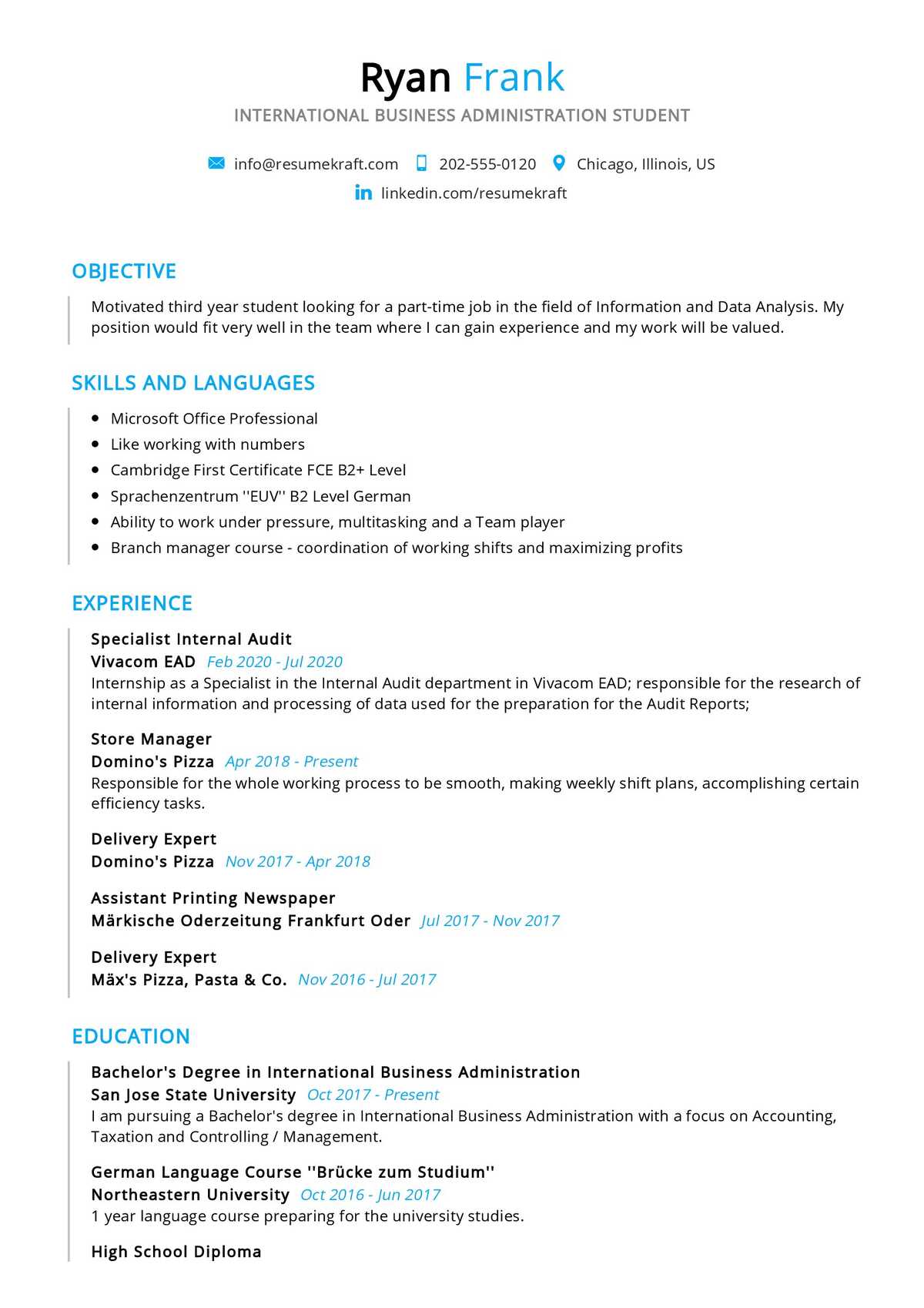 Business Student Resume Sample In 2024 ResumeKraft   Business Student Resume 00001 