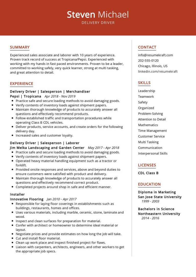 professional driver resume templates 2019