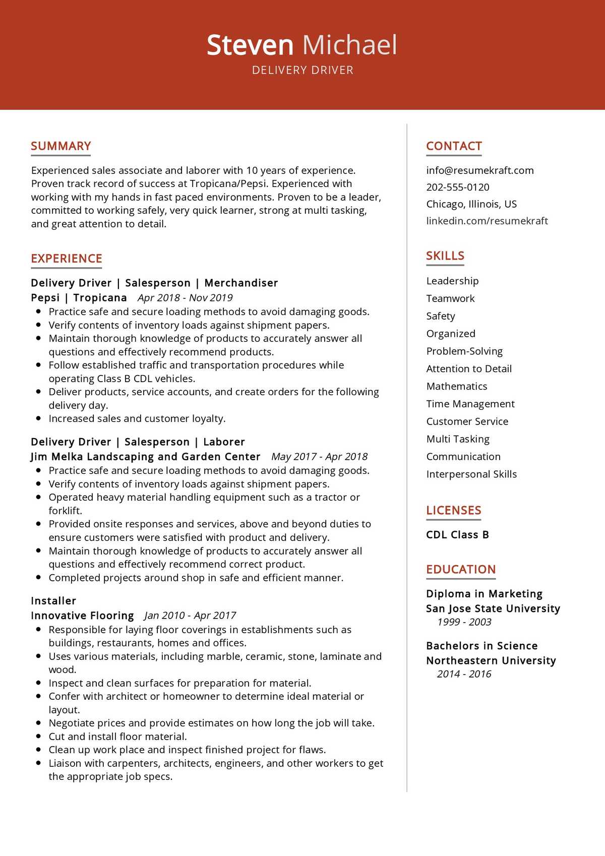 Delivery Driver Resume Sample 2021 | Writing guide & Tips - ResumeKraft