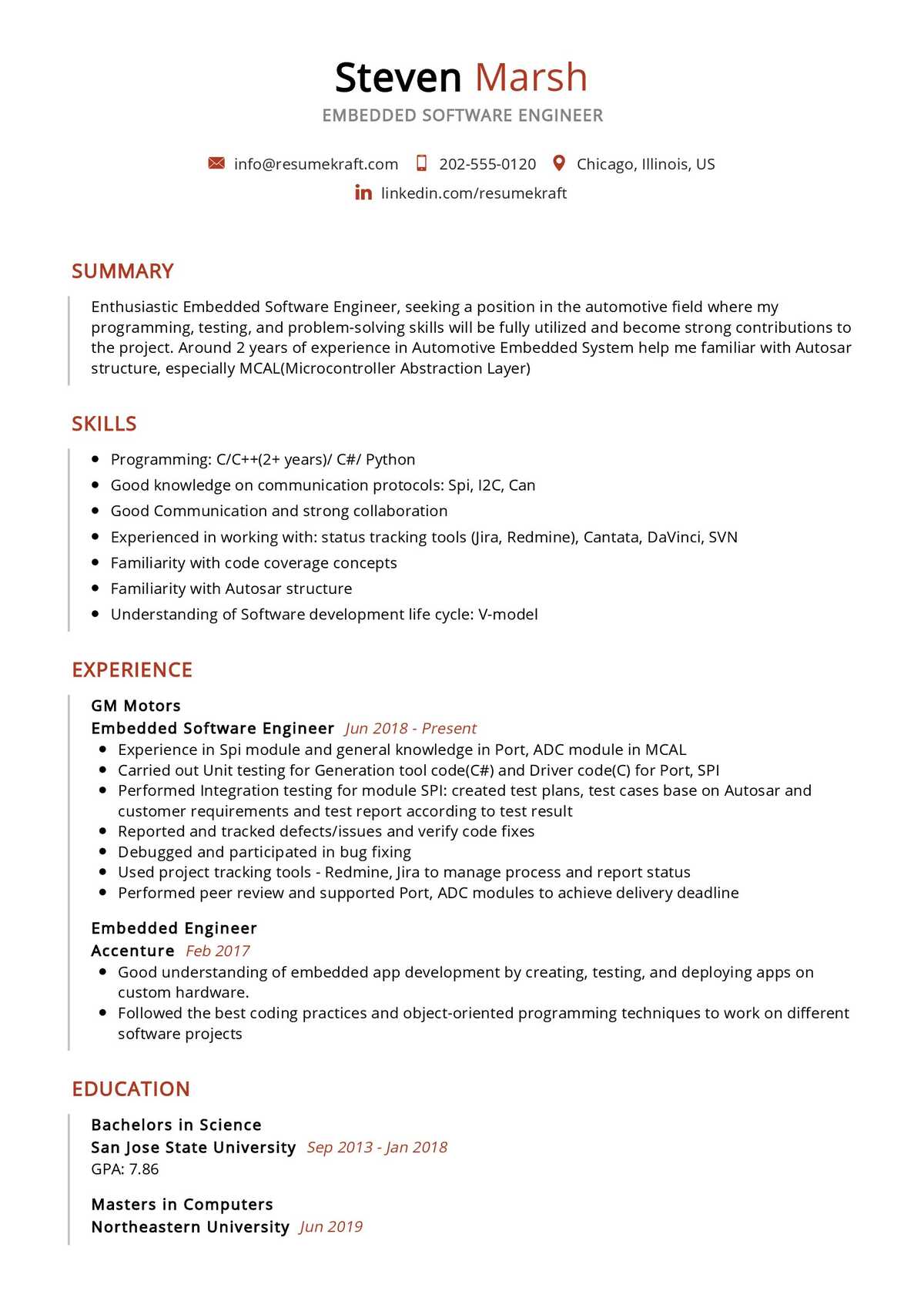 Embedded Software Engineer Resume Sample 2021 Writing Guide Resumekraft