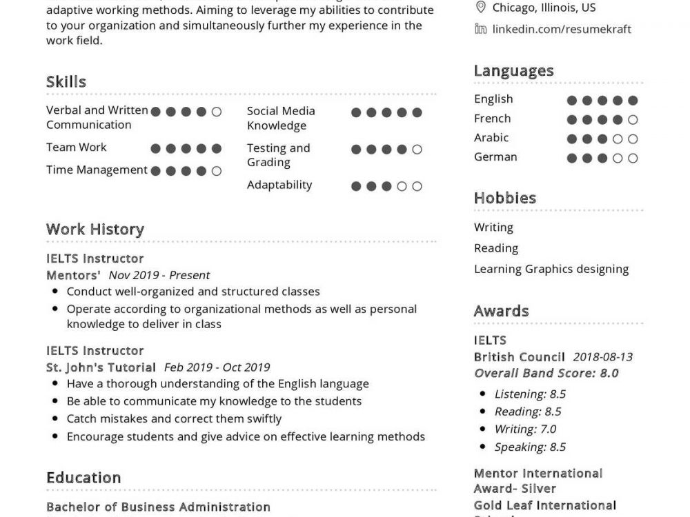 resume format for ielts teacher