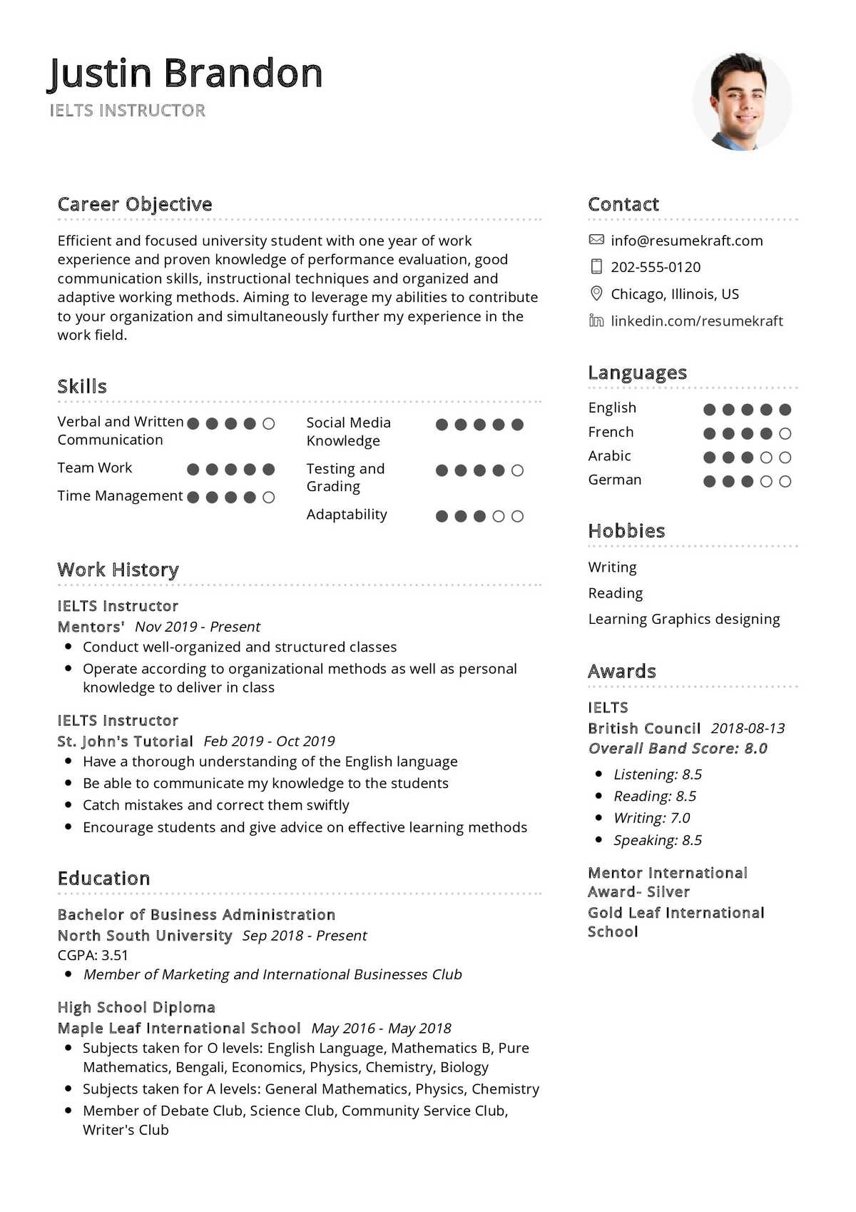 IELTS Instructor Resume
