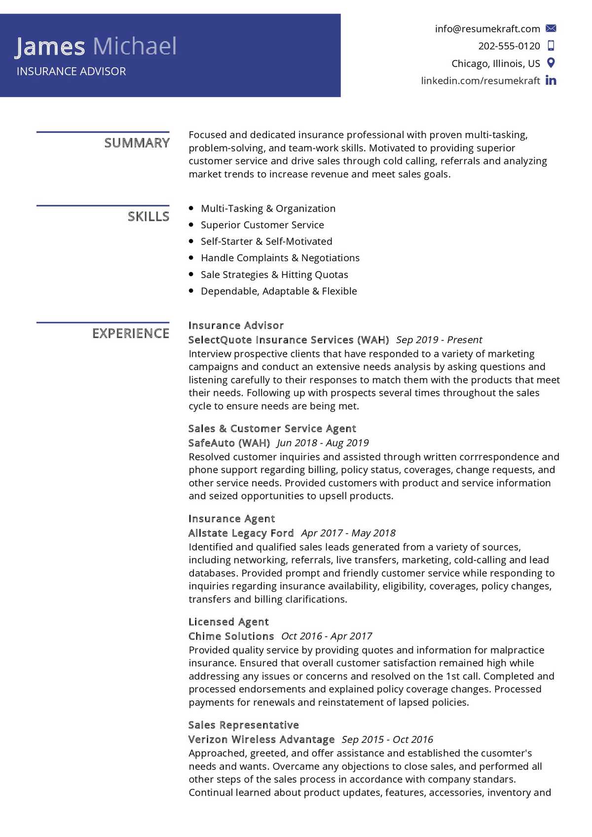 insurance agent job description for resume