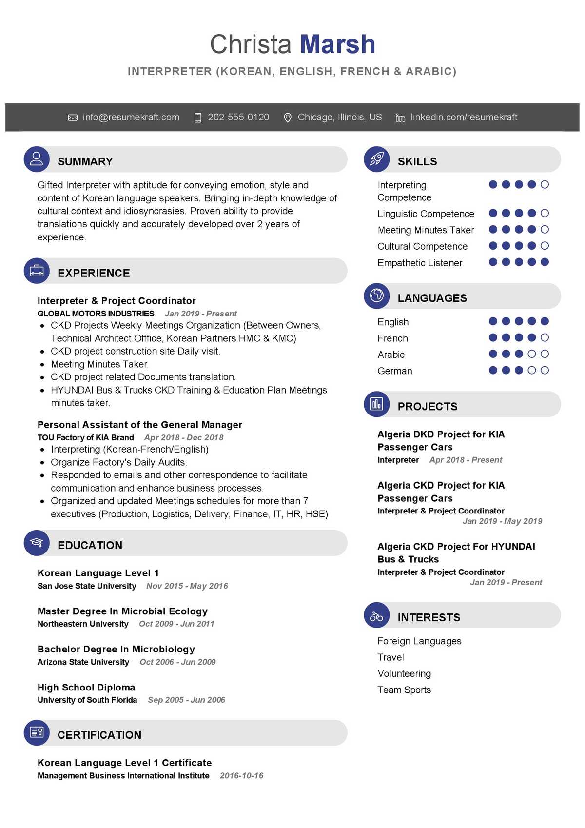 sample interpreter resume