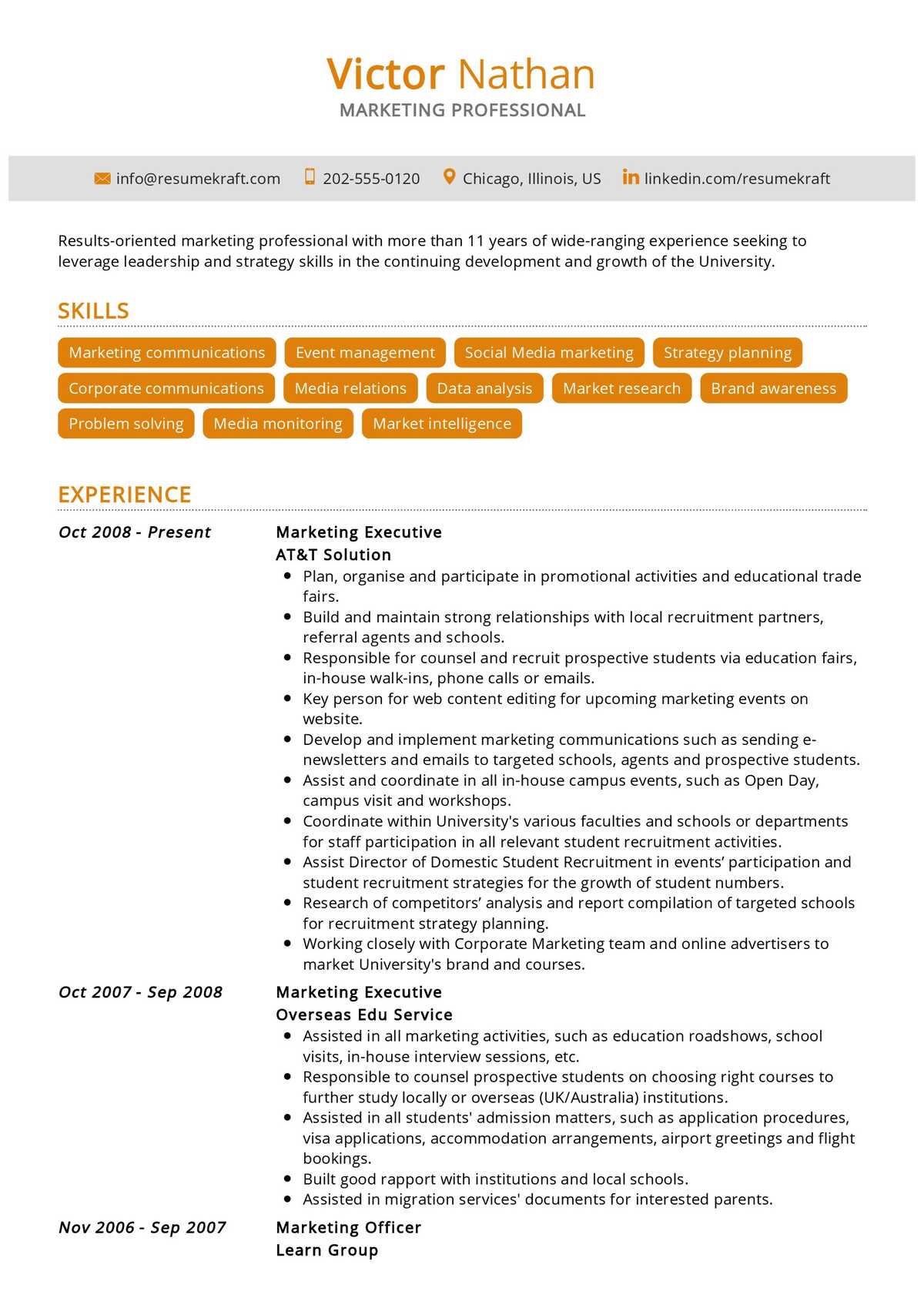 Marketing Resume Example