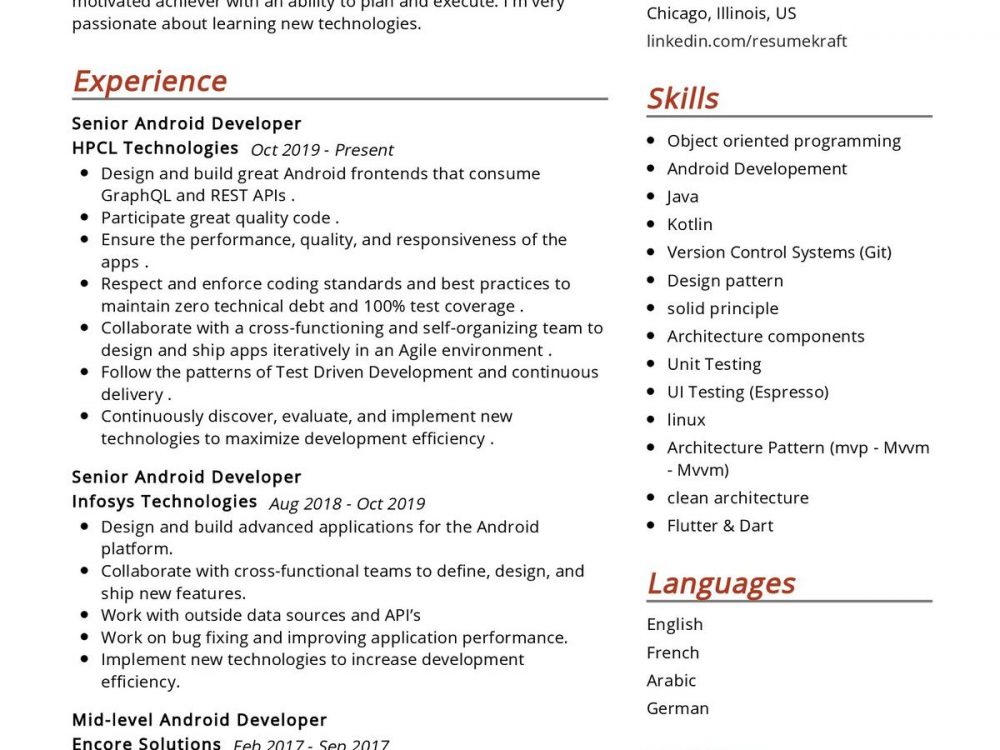 Senior Android Engineer Resume