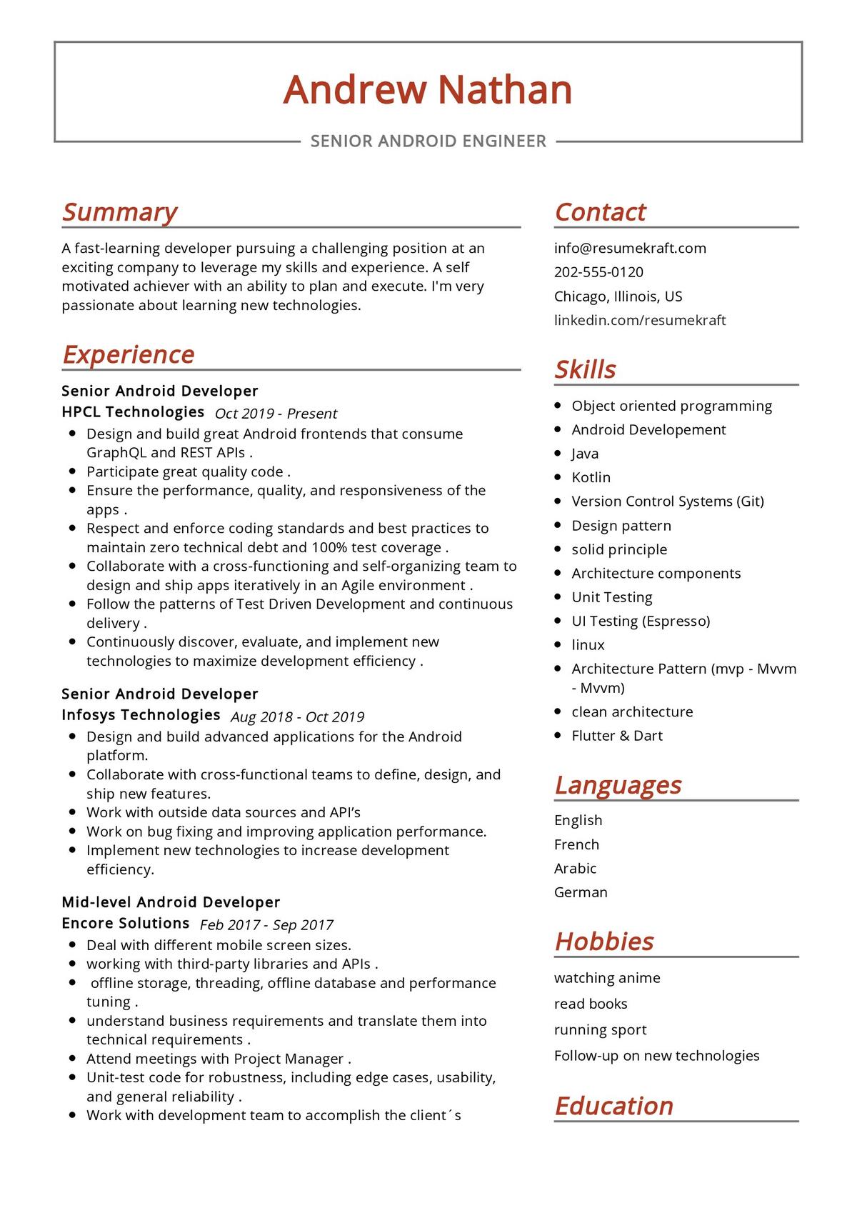 Android Resume Template