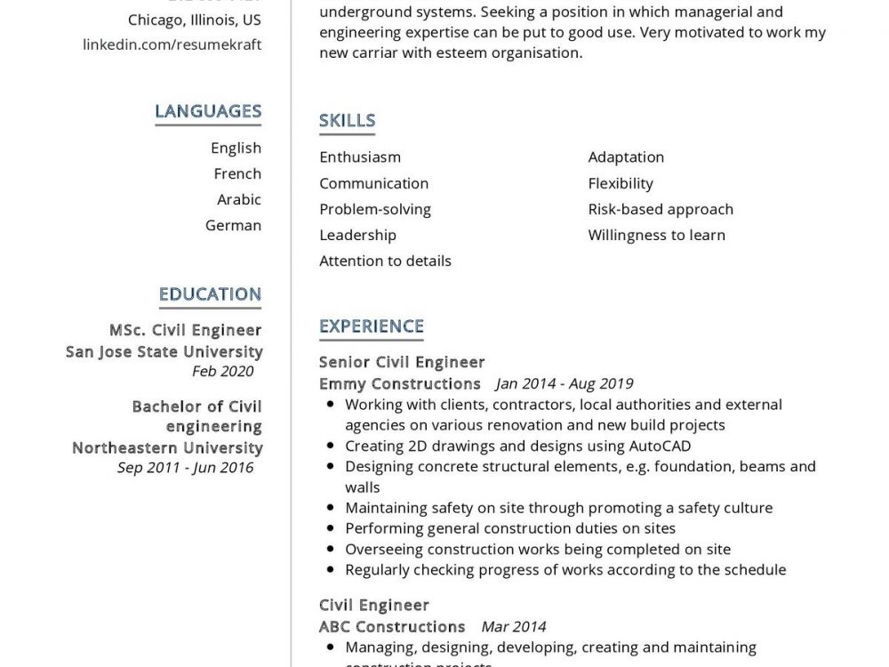 Senior Civil Engineer Resume