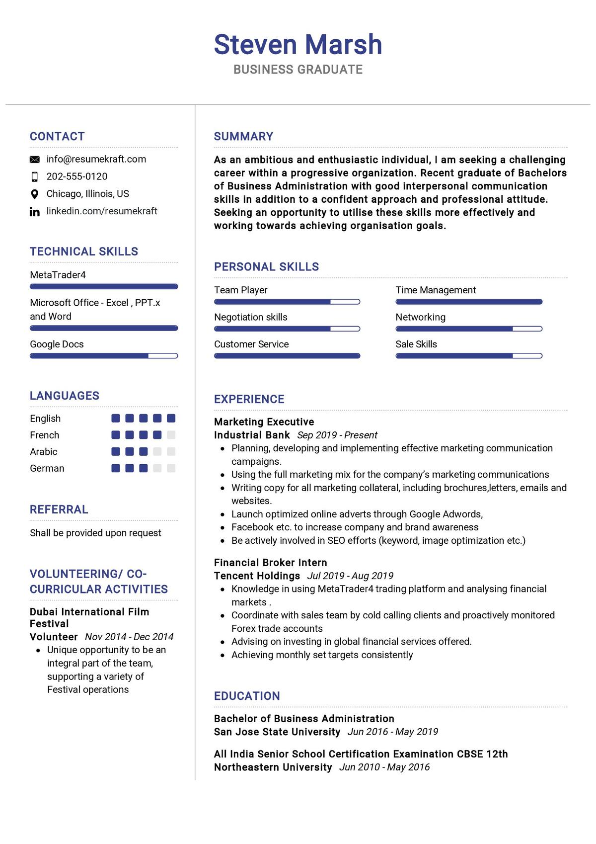 Business Graduate Resume