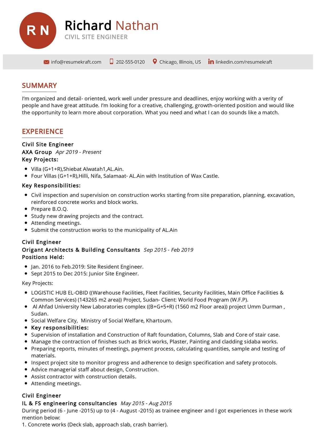 resume civil site engineer