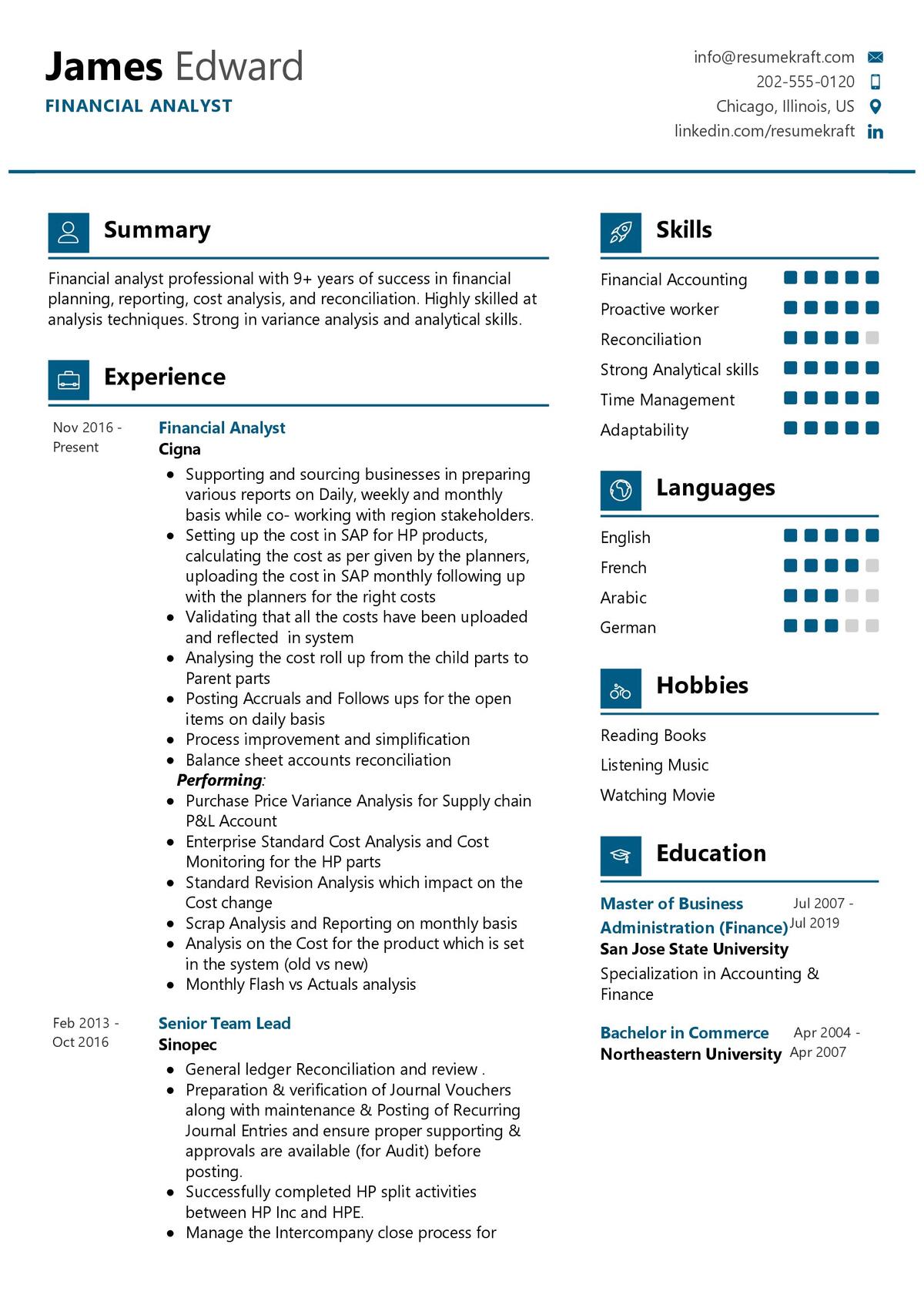 Financial Analyst Resume Sample - ResumeKraft