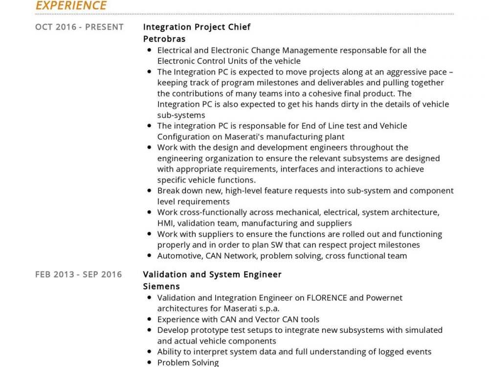 Integration Project Chief Resume