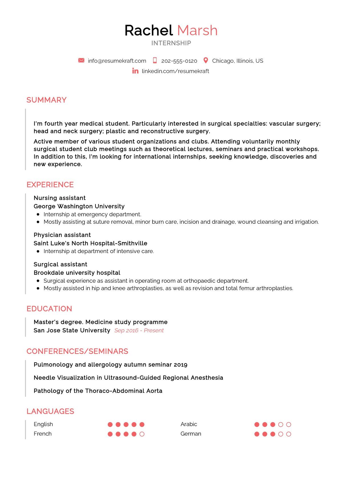 resume samples for college students seeking internships