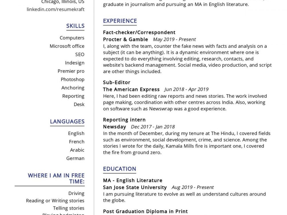 Journalist Resume Sample 2021 | Writing Guide & Tips - ResumeKraft