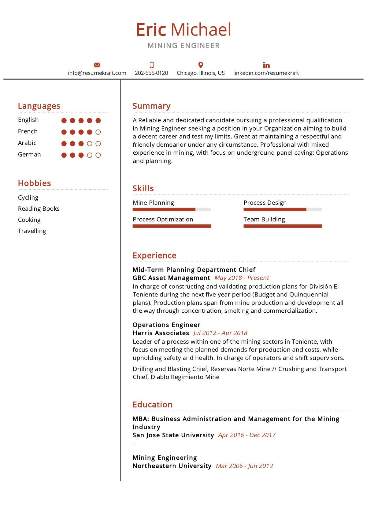 Mining Engineer Resume Sample 2021 | Writing Guide & Tips - ResumeKraft