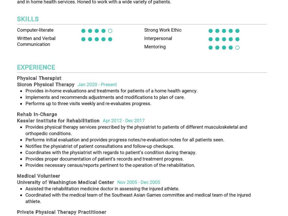 Physical Therapist Resume