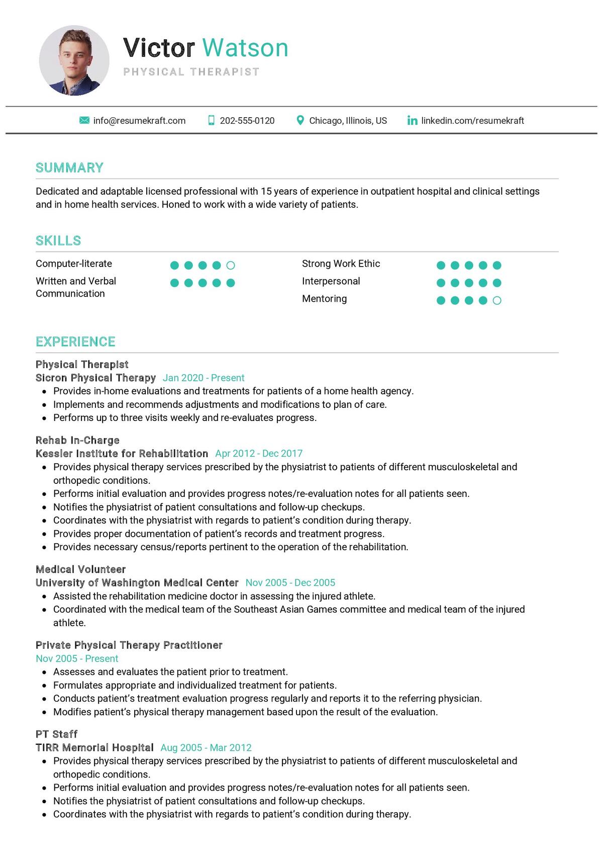 sample resume for fresh graduate physical therapist