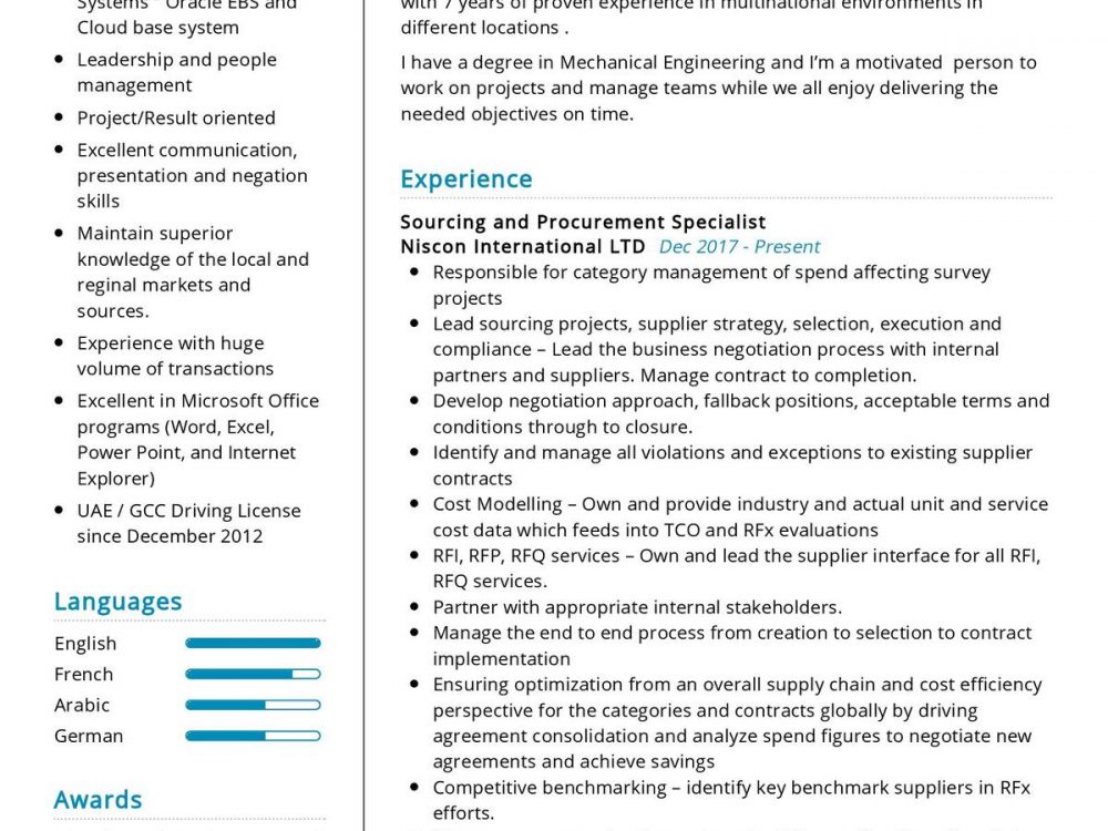 Senior Procurement Specialist Resume Sample